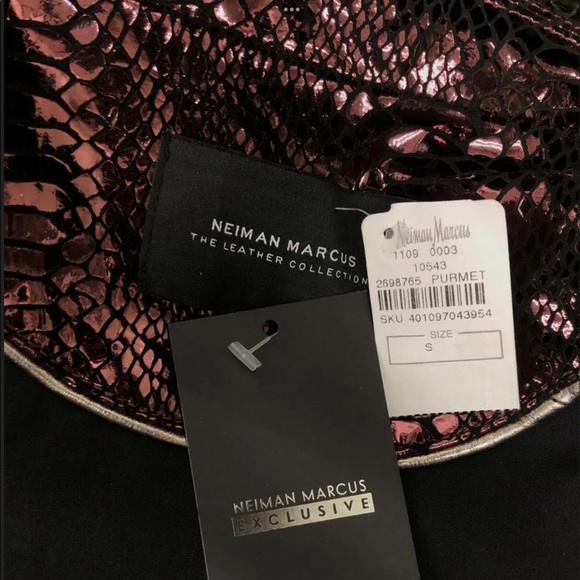 $247 Neiman Marcus Women's Purple Metallic Snake Lamb Leather Moto Jacket - Picture 4 of 5